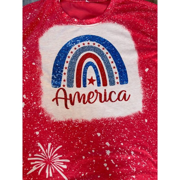 PATRIOTIC AMERICA SHIRT PULLOVER SHORT SLEEVE FIREWORKS USA FLAG WOMENS XL - Picture 3 of 7